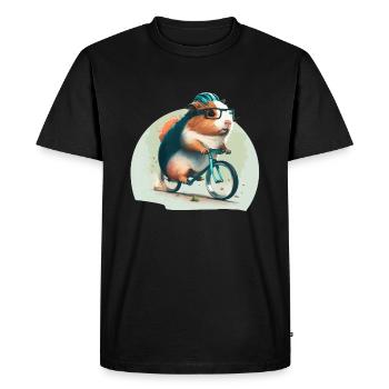 Guinea pig riding bycicle of books guinea pig - Men's Premium Organic T-Shirt - black - Front - Nico (187cm)