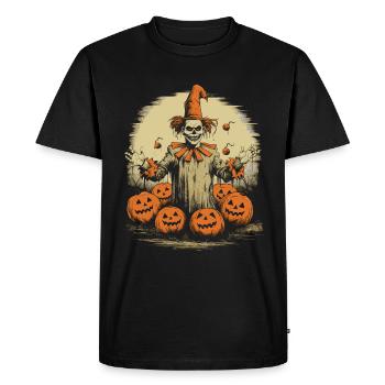 Clown effrayant avec lune et citrouilles Halloween - T-shirt Premium bio Homme - noir - Devant - Nico (187cm)