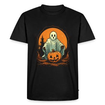 Creepy Ghost With Pumpkin Halloween Night Scene - Men's Premium Organic T-Shirt - black - Front - Nico (187cm)