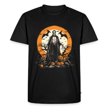 Scary skeleton zombie with pumpkins - Men's Premium Organic T-Shirt - black - Front - Nico (187cm)