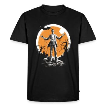 Skeleton zombie with outstretched arms in front of moon - Men's Premium Organic T-Shirt - black - Front - Nico (187cm)