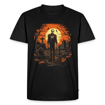 Zombie squelette sur un cimetière effrayant à la lune - T-shirt Premium bio Homme - noir - Devant - Nico (187cm)