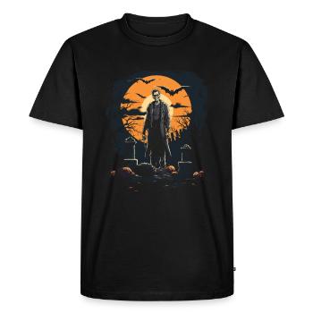 Zombie squelette sur un cimetière abandonné sous la lune - T-shirt Premium bio Homme - noir - Devant - Nico (187cm)