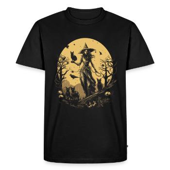 Creepy witch with black cats under full moon - Men's Premium Organic T-Shirt - black - Front - Nico (187cm)
