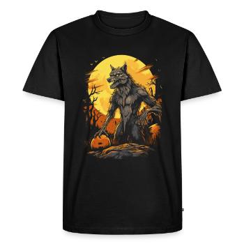 werewolf with pumpkin in front of full moon - Men's Premium Organic T-Shirt - black - Front - Nico (187cm)