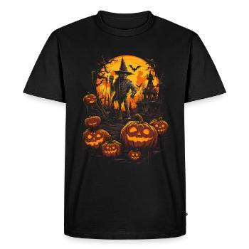 Scary witch figure with glowing pumpkins - Men's Premium Organic T-Shirt - black - Front - Nico (187cm)