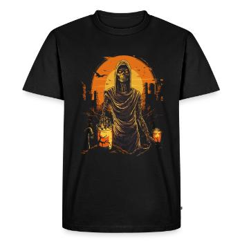 Skeleton mummy with glowing eyes and lanterns - Men's Premium Organic T-Shirt - black - Front - Nico (187cm)