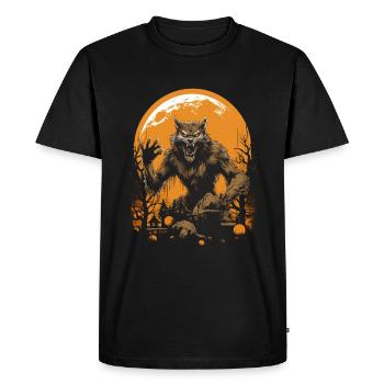 Werewolf Howls Before Full Moon In Halloween Night - Men's Premium Organic T-Shirt - black - Front - Nico (187cm)