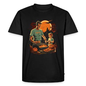 Barbecue d’Halloween avec citrouilles et famille - T-shirt Premium bio Homme - noir - Devant - Nico (187cm)