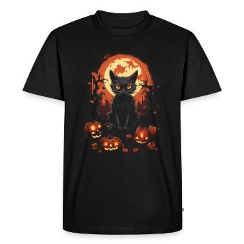 Creepy Black Cat with Pumpkins Halloween - Men's Premium Organic T-Shirt - black - Front - Nico (187cm)