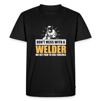 Avertissement au soudeur – Experts avec des torches - T-shirt Premium bio Homme - noir - Devant - Nico (187cm)
