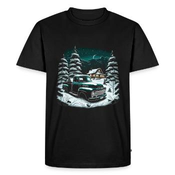 Ambiance nostalgique de Noël : camion vintage - T-shirt Premium bio Homme - noir - Devant - Nico (187cm)