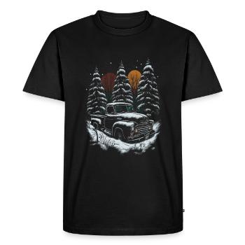 Ambiance nostalgique de Noël : camion vintage - T-shirt Premium bio Homme - noir - Devant - Nico (187cm)