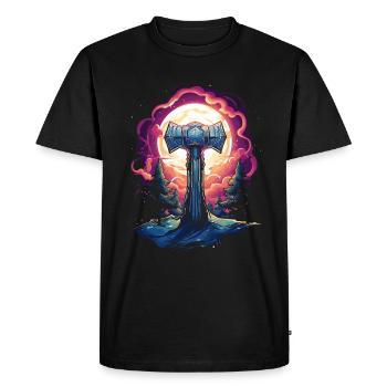 Mjölnir Cosmic Hammer: Myth in Starlight - Men's Premium Organic T-Shirt - black - Front - Nico (187cm)