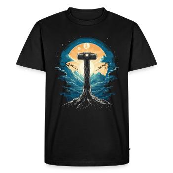 Mythos Hammer: Epic Nightscape - Mjölnir - Men's Premium Organic T-Shirt - black - Front - Nico (187cm)