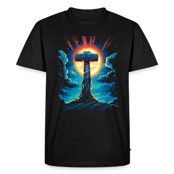 Marteau mythologique – Conquérir les légendes - T-shirt Premium bio Homme - noir - Devant - Nico (187cm)