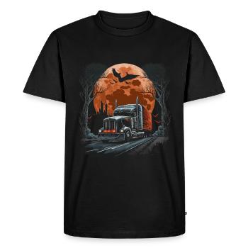 Horror truck in front of blood-red moon with bats - Men's Premium Organic T-Shirt - black - Front - Nico (187cm)