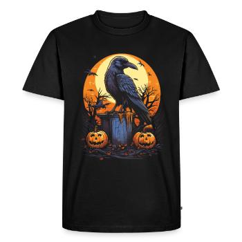 Corbeau effrayant sur la pierre tombale avec des citrouilles - T-shirt Premium bio Homme - noir - Devant - Nico (187cm)