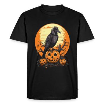 Corbeau sur citrouille avec citrouilles d’Halloween et lune - T-shirt Premium bio Homme - noir - Devant - Nico (187cm)