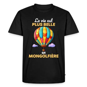 La vie est plus belle en mongolfière - T-shirt Premium bio Homme - noir - Devant - Nico (187cm)