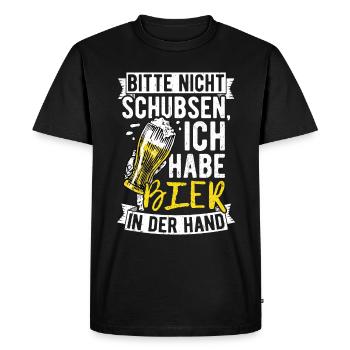 S’il vous plaît, ne poussez pas, j’ai de la bière à la main - T-shirt Premium bio Homme - noir - Devant - Nico (187cm)