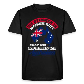 La voix dans ma tête me dit que je dois aller à Austr - T-shirt Premium bio Homme - noir - Devant - Nico (187cm)