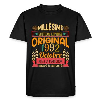 Millésime Né(e) Octobre 1992 Cadeau Anniversaire - T-shirt Premium bio Homme - noir - Devant - Nico (187cm)