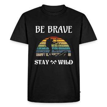Hiking Vintage Saying BE BRAVE STAY WILD T-Shirt - Men's Premium Organic T-Shirt - black - Front - Nico (187cm)
