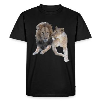 Paire de lions aquarelle - gros chat - chat - Afrique - T-shirt Premium bio Homme - noir - Devant - Nico (187cm)
