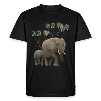 Elephant Mama + Baby + Doum Palms in Africa - Men's Premium Organic T-Shirt - black - Front - Nico (187cm)