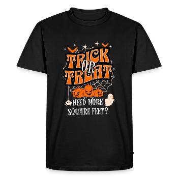 Astuce de départ d’Halloween ou friandise besoin de plus de pieds carrés - T-shirt Premium bio Homme - noir - Devant - Nico (187cm)
