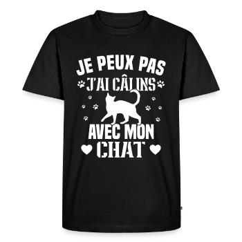 je peux pas j ai câlins avec mon chat - T-shirt Premium bio Homme - noir - Devant - Nico (187cm)