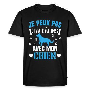 je peux pas j'ai câlins avec mon chien - T-shirt Premium bio Homme - noir - Devant - Nico (187cm)