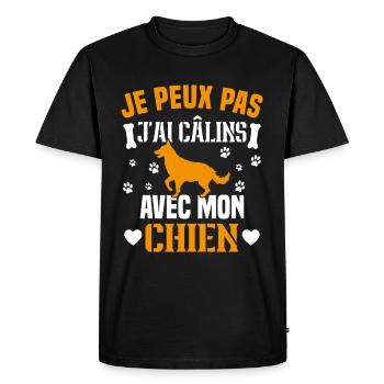 je peux pas j'ai câlins avec mon chien - T-shirt Premium bio Homme - noir - Devant - Nico (187cm)