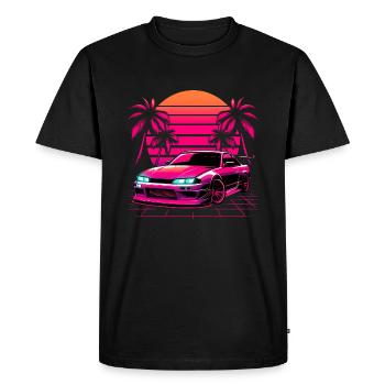 JDM Neon Japon Voiture Coucher De Soleil Rétro - T-shirt Premium bio Homme - noir - Devant - Nico (187cm)