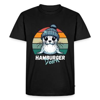 Hambourg sceau sceau hamburger Deern drôle rétro - T-shirt Premium bio Homme - noir - Devant - Nico (187cm)