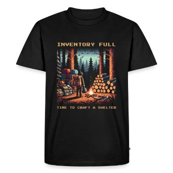 Inventaire plein - Fabrication d’abris - Dicton Bushcraft - T-shirt Premium bio Homme - noir - Devant - Nico (187cm)