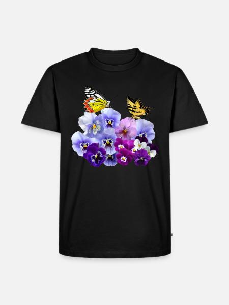 Pansies with yellow butterflies - Men's Premium Organic T-Shirt - black