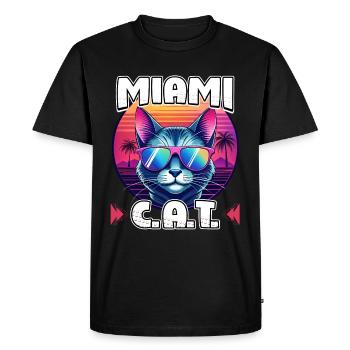 Miami chat rétro coucher de soleil avec des lunettes de soleil cool drôle - T-shirt Premium bio Homme - noir - Devant - Nico (187cm)