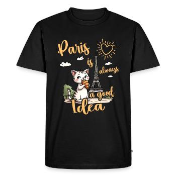 Paris est toujours une bonne idée Chat mignon Tour Eiffel - T-shirt Premium bio Homme - noir - Devant - Nico (187cm)