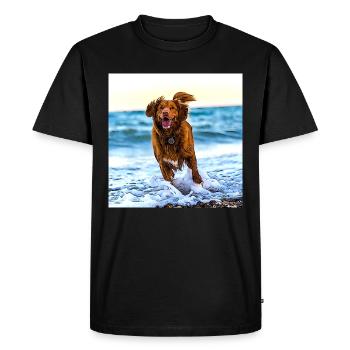 Chien mignon à la mer chiot mignon sur la plage - T-shirt Premium bio Homme - noir - Devant - Nico (187cm)