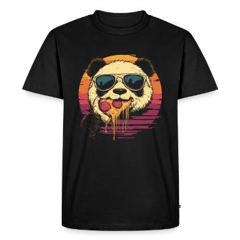 Panda avec des lunettes de soleil mangeant de la pizza - T-shirt Premium bio Homme - noir - Devant - Nico (187cm)