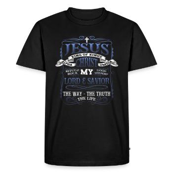 Jésus-Christ Chemise Verset de la Bible Je suis le chemin - T-shirt Premium bio Homme - noir - Devant - Nico (187cm)