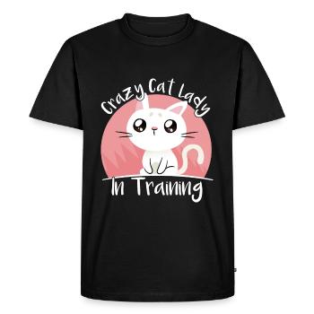 Crazy Cat Lady en train de dresser un chaton - T-shirt Premium bio Homme - noir - Devant - Nico (187cm)