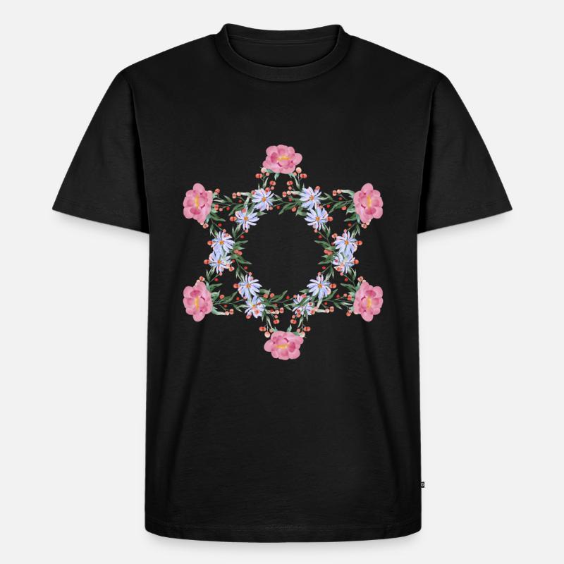 Jüdischer Davidstern Blumen - Männer Premium Bio T-Shirt - Schwarz