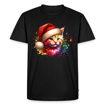 Christmas Cat - Men's Premium Organic T-Shirt - black - Front - Nico (187cm)