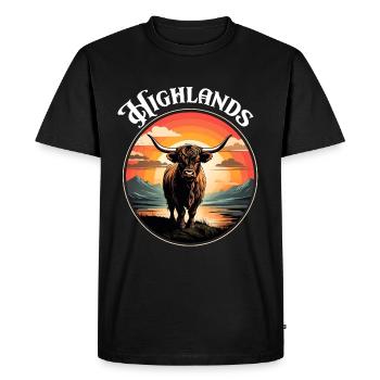 Scottish Highland Beef Love My Highlands - Men's Premium Organic T-Shirt - black - Front - Nico (187cm)