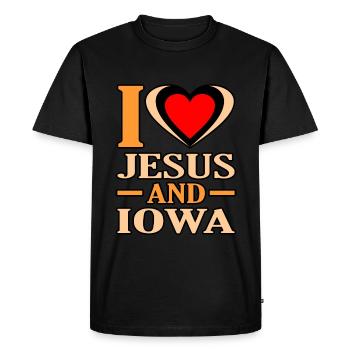Aimer Jésus et le cadeau de l’Iowa - T-shirt Premium bio Homme - noir - Devant - Nico (187cm)