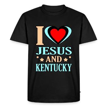 J’aime Jésus et le cadeau du Kentucky - T-shirt Premium bio Homme - noir - Devant - Nico (187cm)