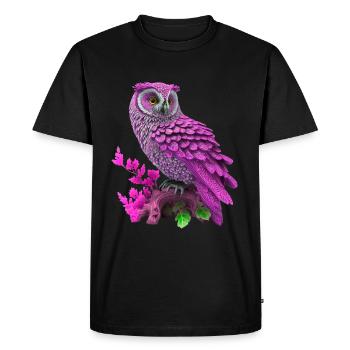 Hibou, hibou grand-duc, hibou rose - T-shirt Premium bio Homme - noir - Devant - Nico (187cm)
